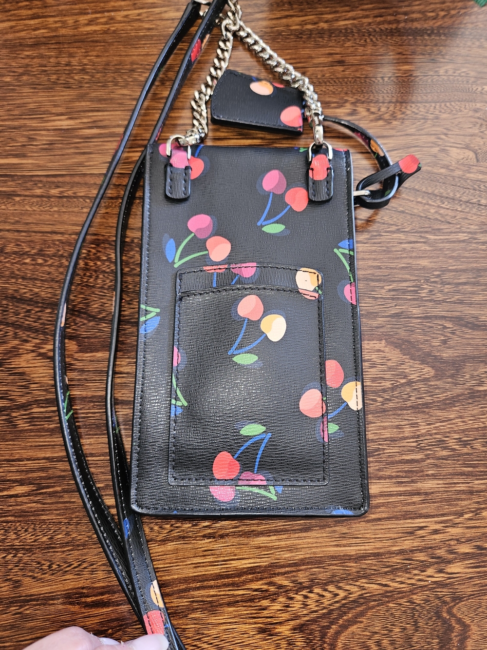 kate spade Cherry Print Crossbody Phone Bag - Black with Pink & Red Cherries - Picture 2 of 6